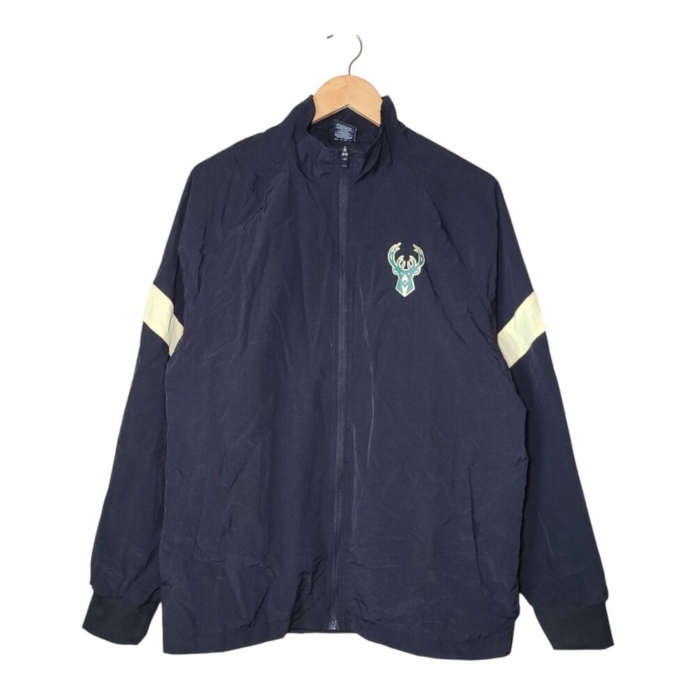 NWT Milwaukee Bucks NBA Ultra Game Adult Medium Zip-Up Black Windbreaker Jacket